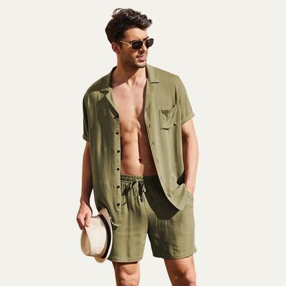 Men's Cotton Linen Shirt Shorts Set