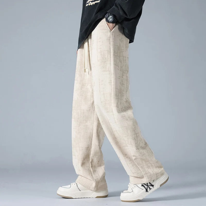 Men's Relaxed Fit Ribbed Drawstring Pants Casual - VibreMode