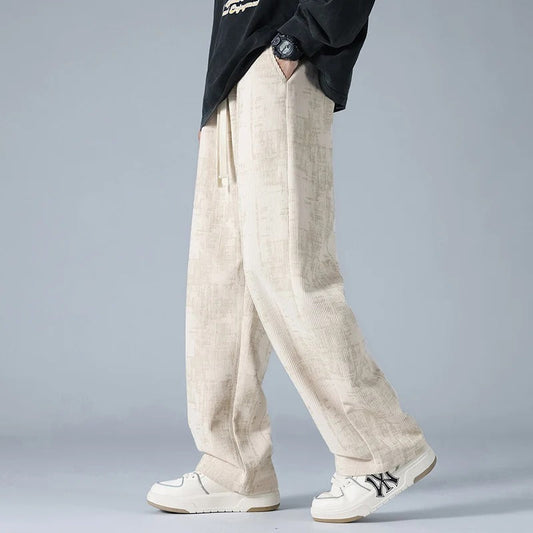 Men's Relaxed Fit Ribbed Drawstring Pants Casual - VibreMode