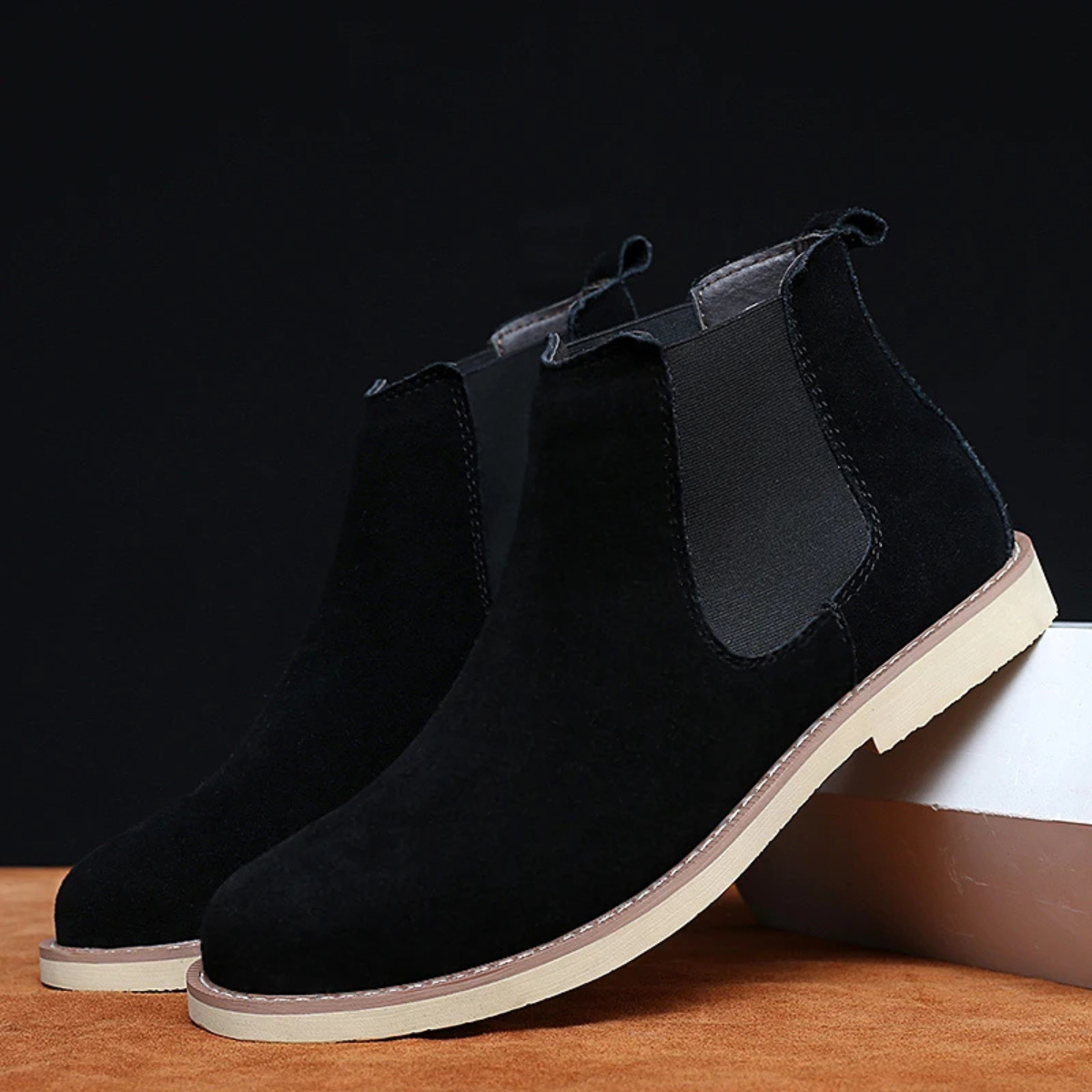 Men's Leather Suede Chelsea Boots Fur Lined