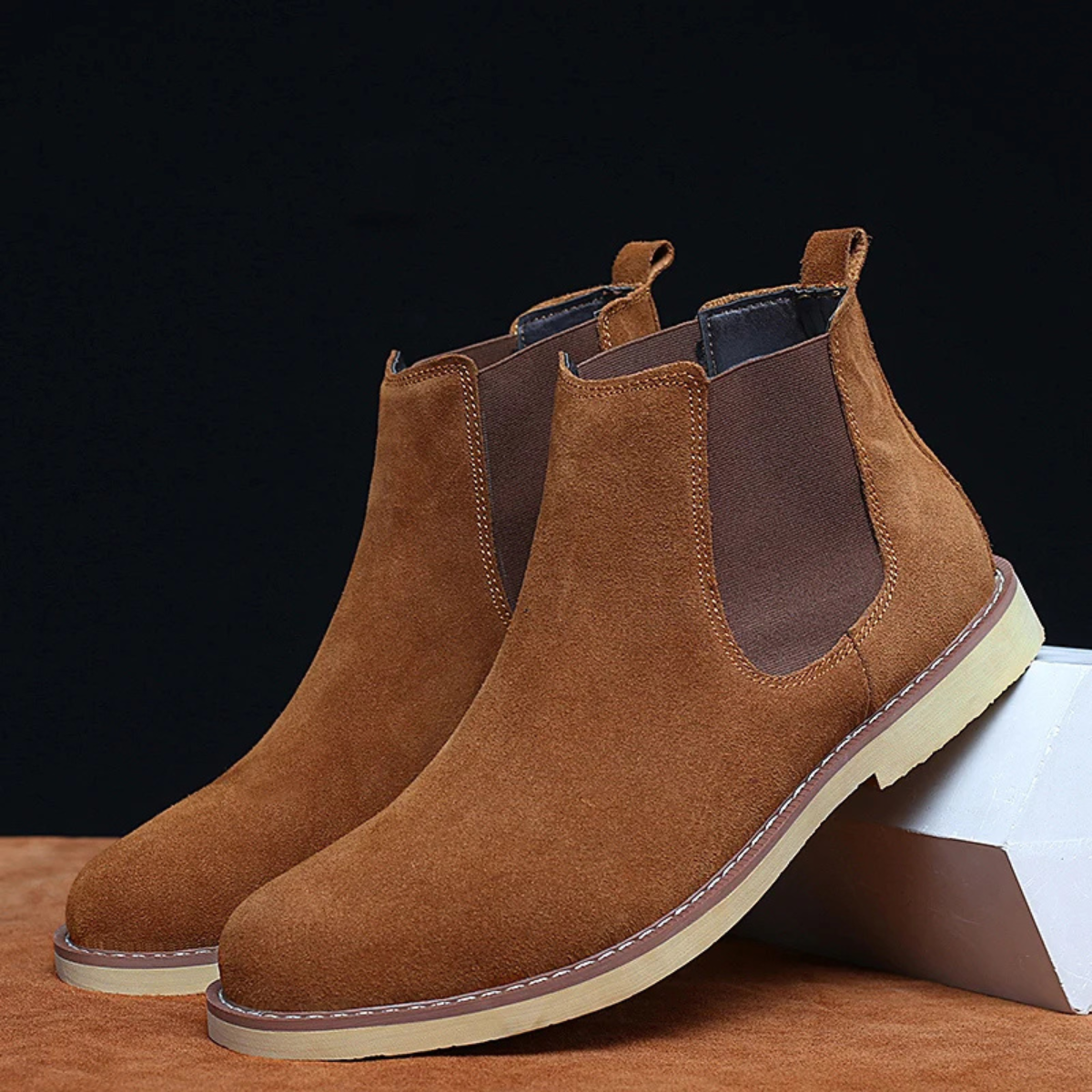 Men's Leather Suede Chelsea Boots Fur Lined