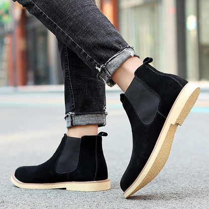 Men's Leather Suede Chelsea Boots Fur Lined