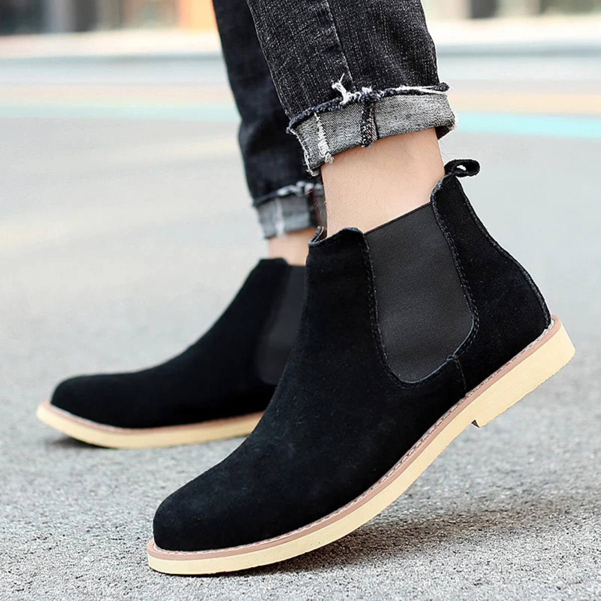 Men's Leather Suede Chelsea Boots Fur Lined