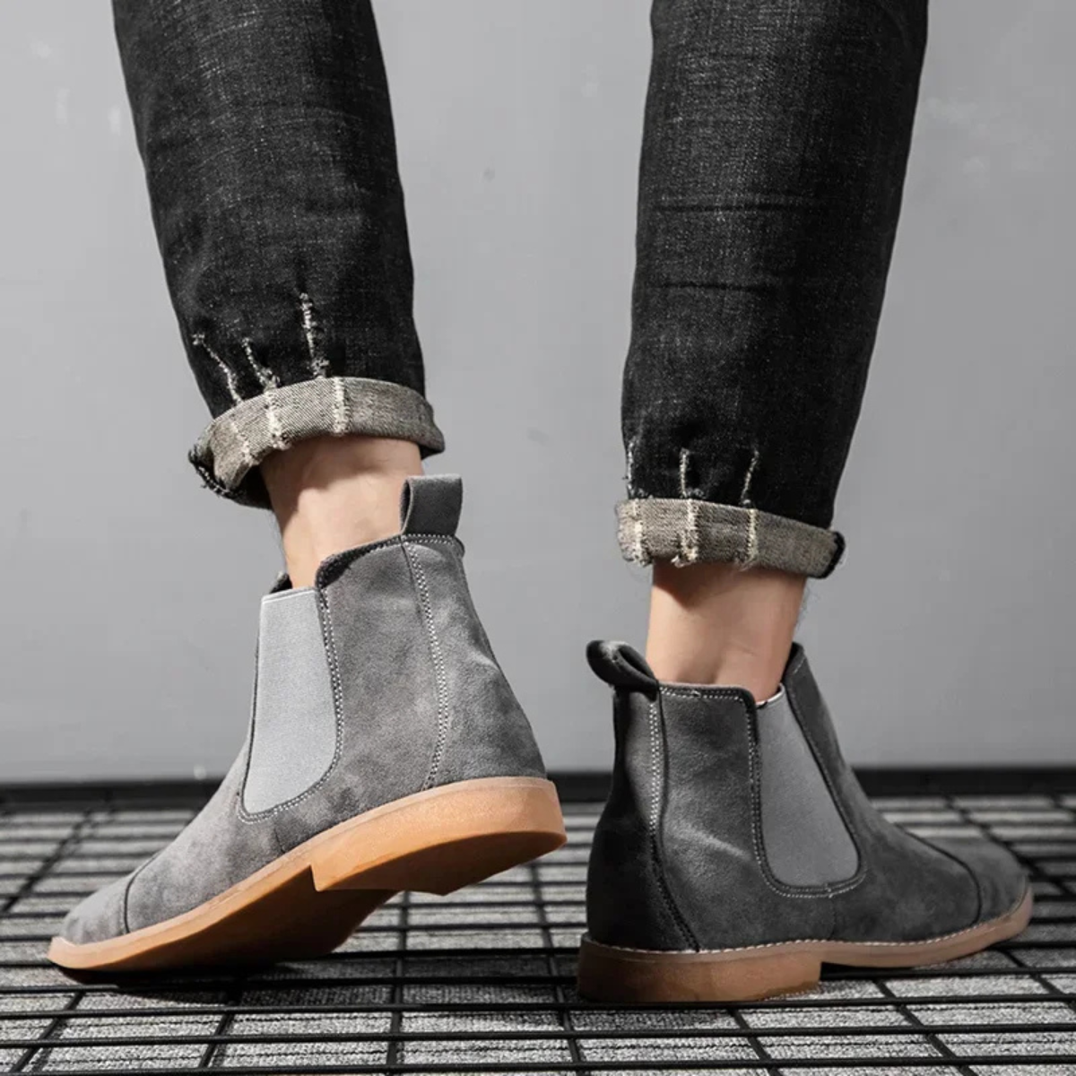 Men's Suede Chelsea Boots Elastic Sides Brown