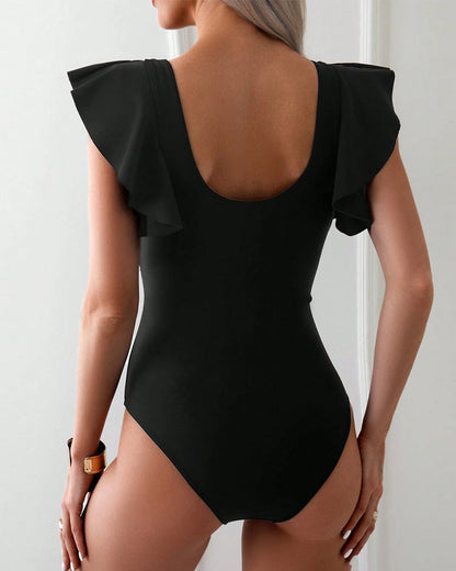 Women's One-Piece Swimsuit V-Neck Mesh Panel