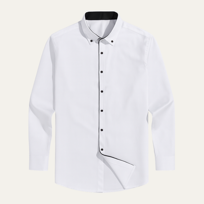 Men's Slim Fit Dress Shirt Long Sleeve White Cotton - VibreMode