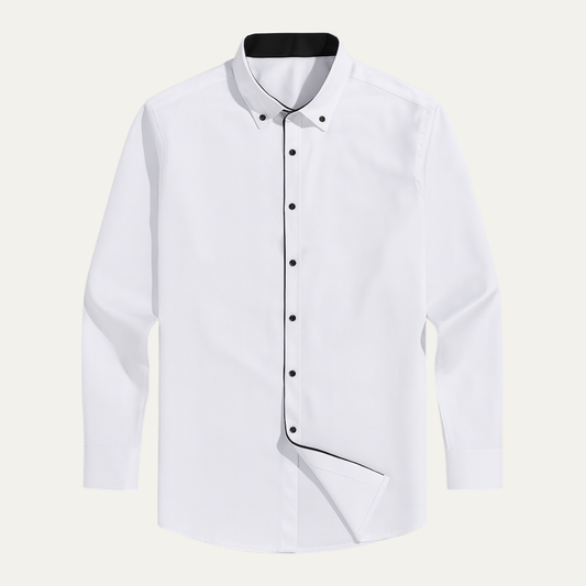 Men's Slim Fit Dress Shirt Long Sleeve White Cotton - VibreMode