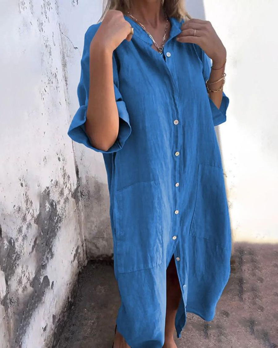 Ladies Classic Button Down Midi Dress