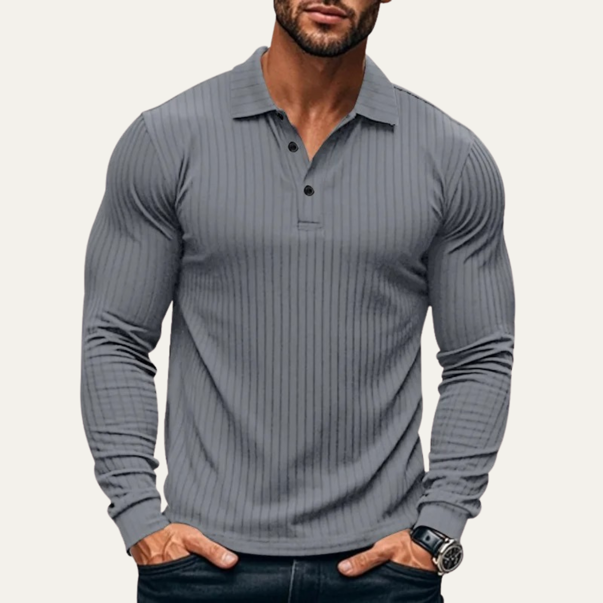 Men's Ribbed Knitted Polo Shirt
