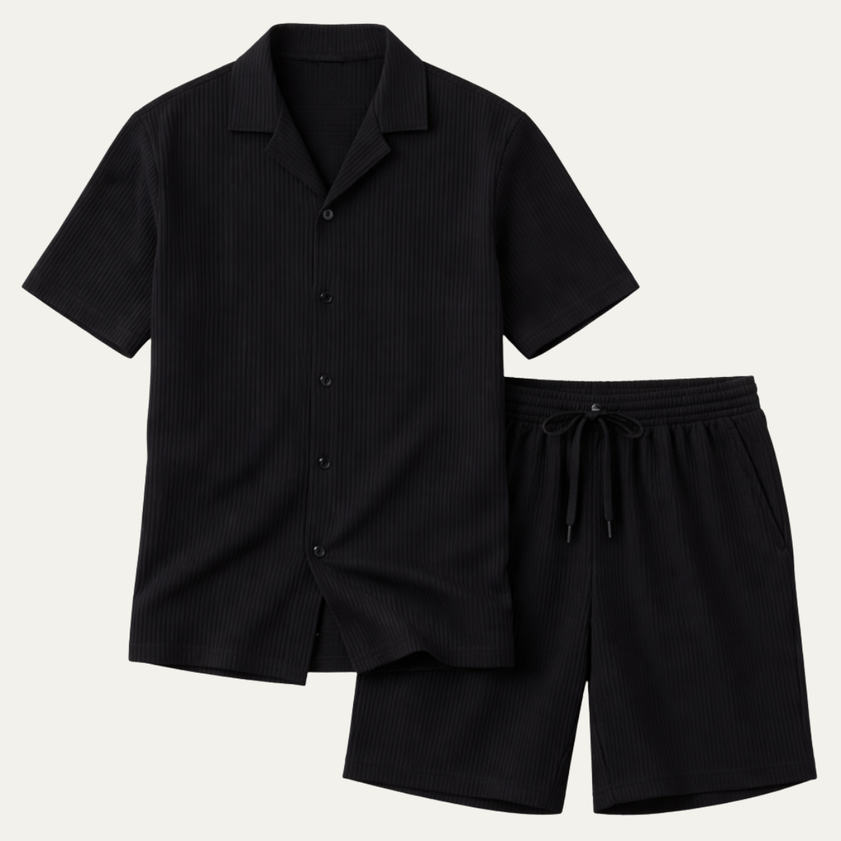 Men's Casual Summer Ribbed Shirt And Shorts Set - VibreMode