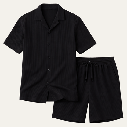 Men's Casual Summer Ribbed Shirt And Shorts Set - VibreMode