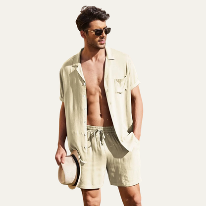 Men's Cotton Linen Shirt Shorts Set