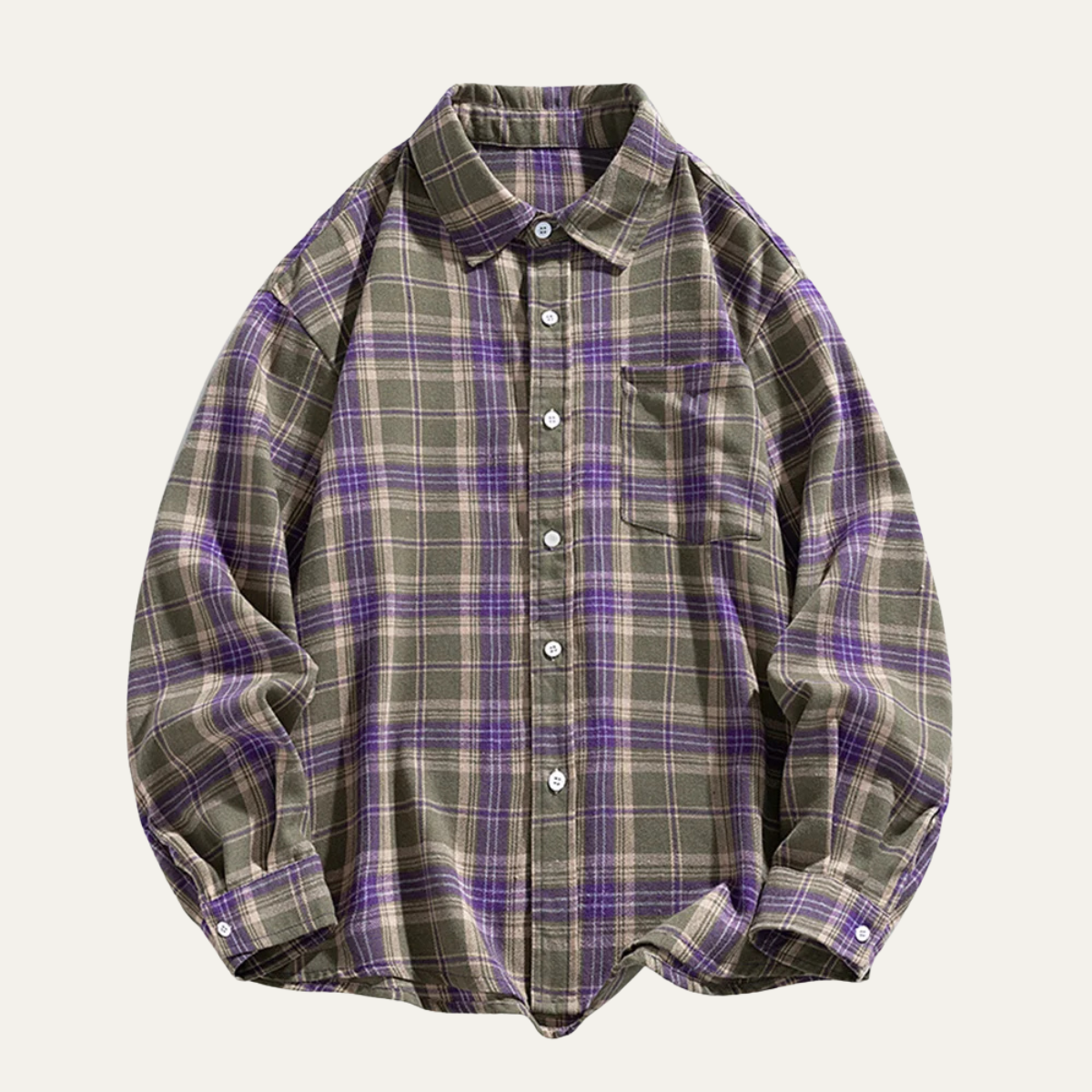 Men's Plaid Casual Shirt Loose Fit Retro Style