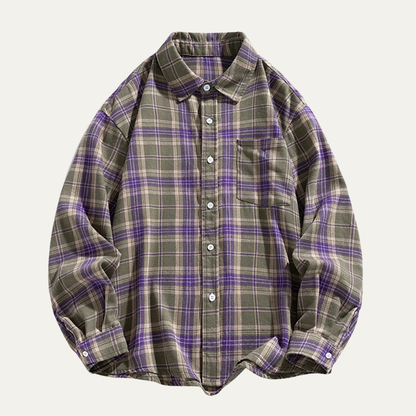 Men's Plaid Casual Shirt Loose Fit Retro Style