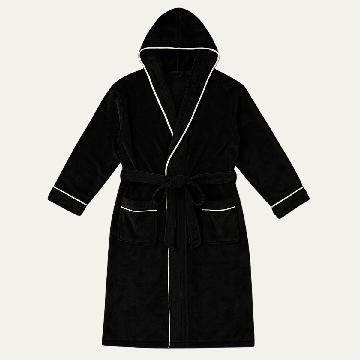 Men's Hooded Fleece Bathrobe With Belt - VibreMode
