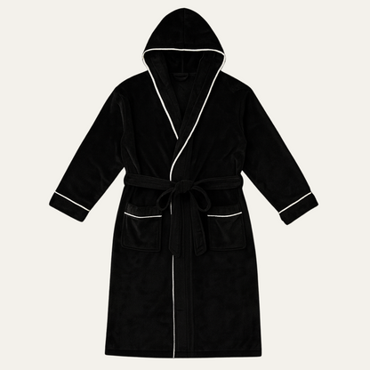 Men's Hooded Fleece Bathrobe With Belt - VibreMode
