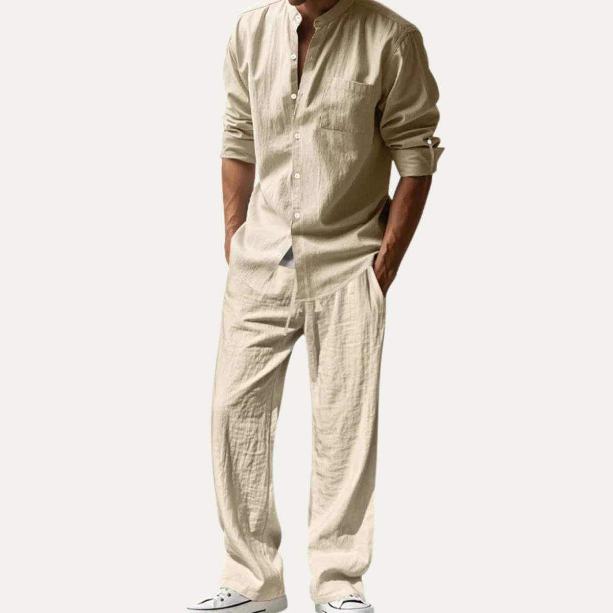 Mens Casual Linen Shirt And Pants Set