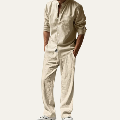 Mens Casual Linen Shirt And Pants Set