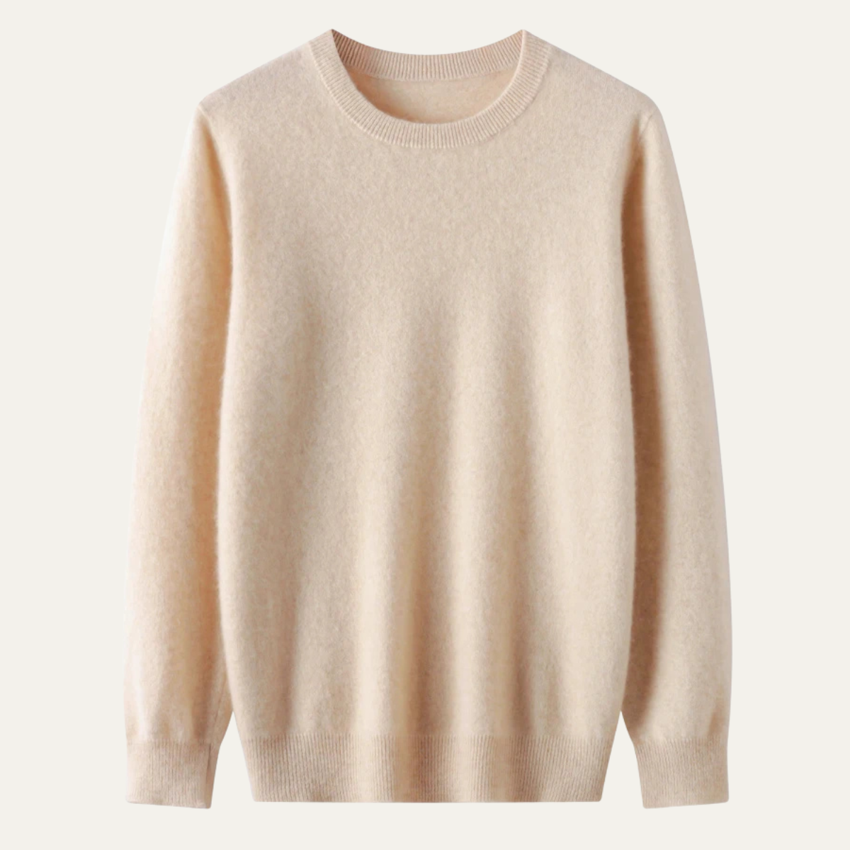 Men's Merino Wool Sweater O Neck Winter Beige