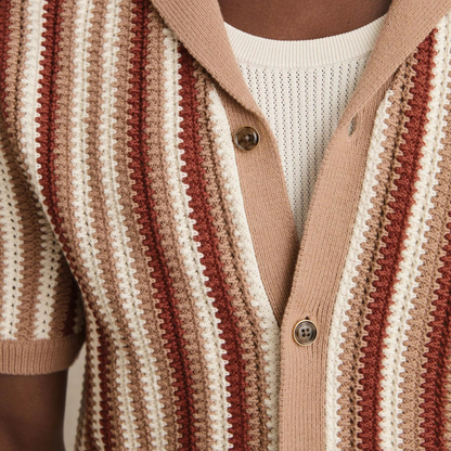 Men's Vintage Stripe Knit Button Up Shirt