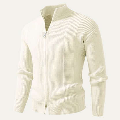 Men's Ribbed Knit Sweater Zip Up Casual Beige