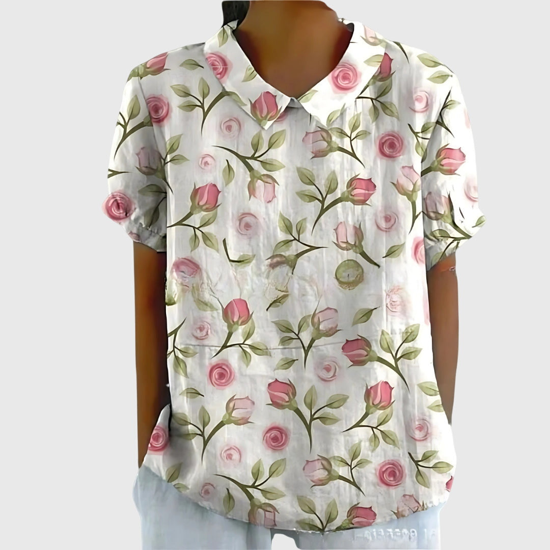 Pretty Floral Short Sleeve Women's Blouse