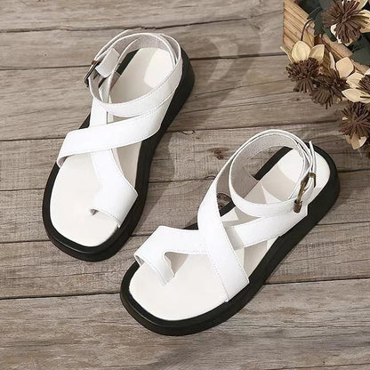 Comfortable Women's Flat Buckle Strap Sandals - VibreMode