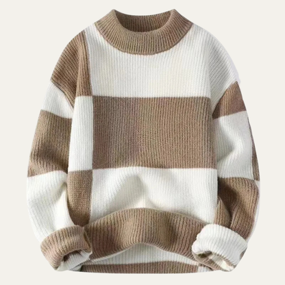 Men's Striped Knit Sweater Casual Round Neck - VibreMode