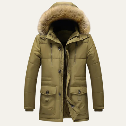 Men's Warm Winter Parka Jacket Fur Hood