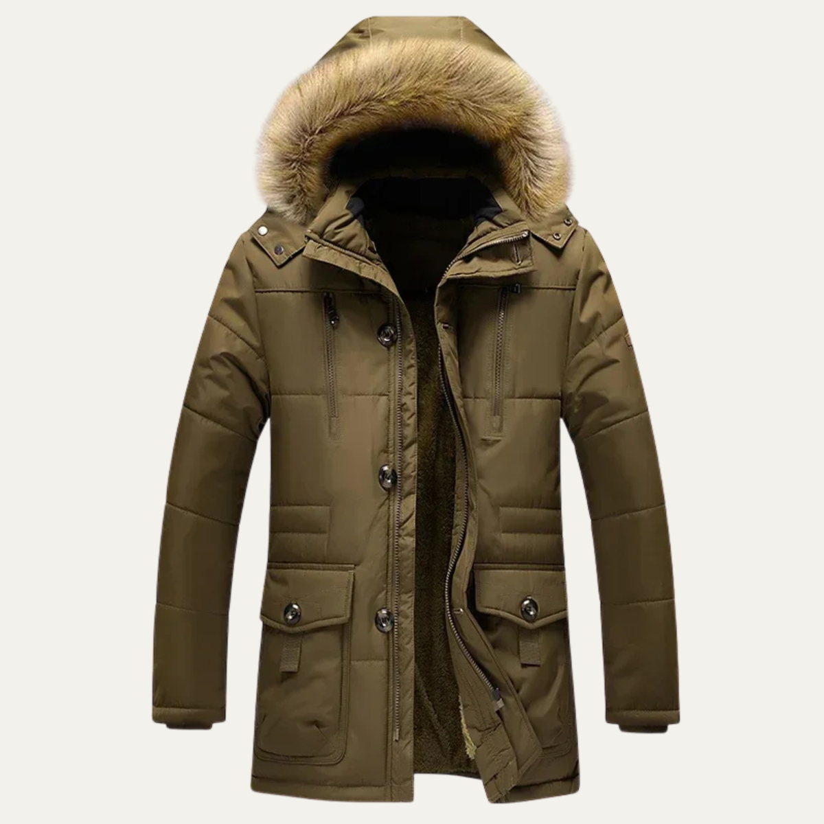 Men's Warm Winter Parka Jacket Fur Hood - VibreMode