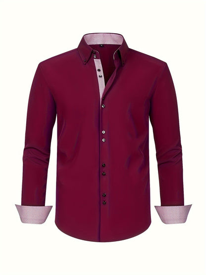 Men's Long Sleeve Button Down Shirt Contrast Trim