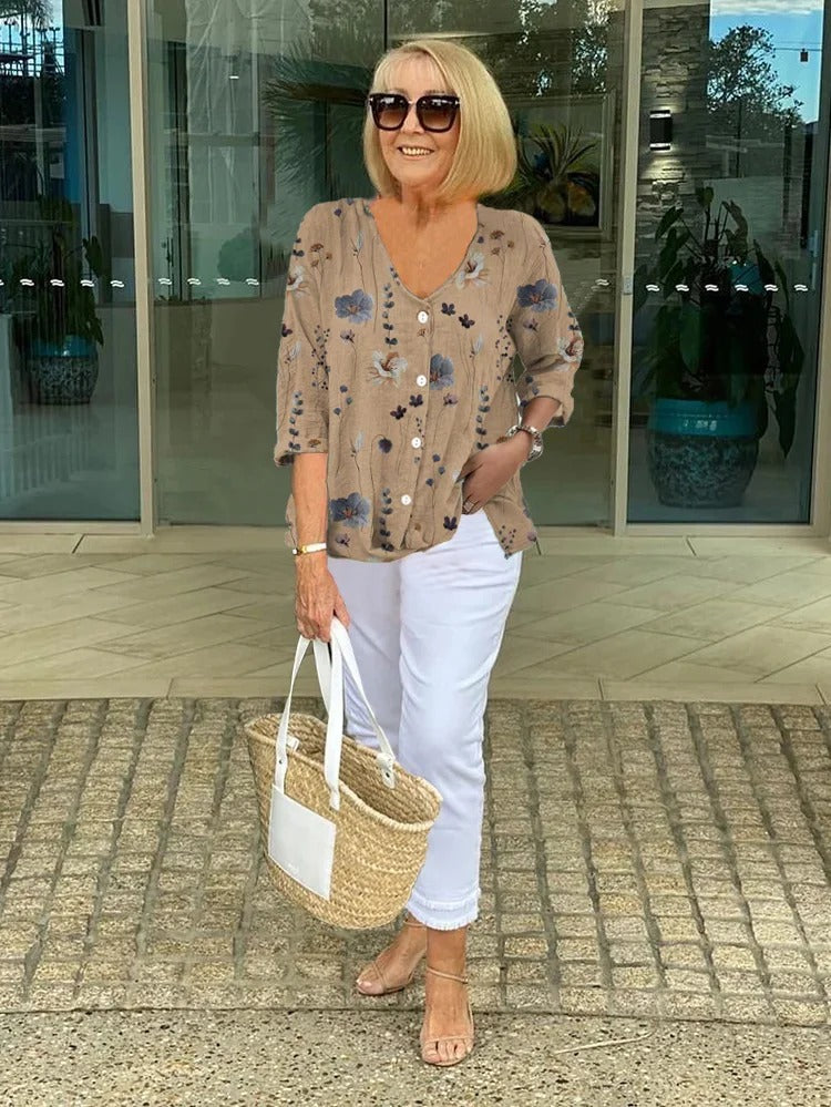 Women's Floral Print Blouse 3/4 Sleeve
