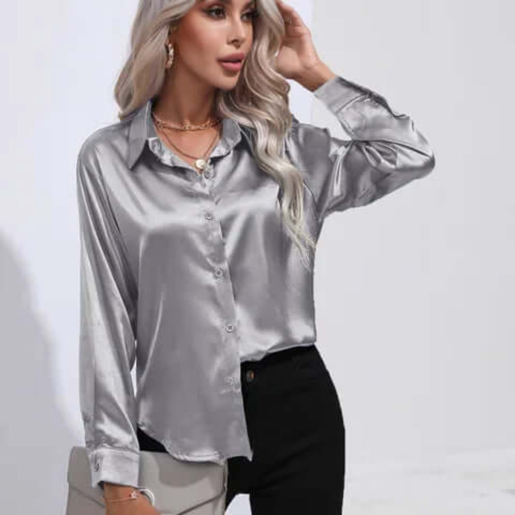 Women's Long Sleeve Satin Blouse Loose Fit