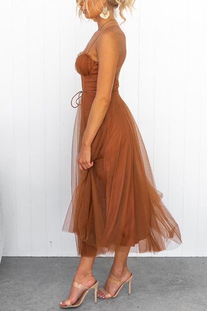 Women's Corset Midi Dress Tulle Skirt
