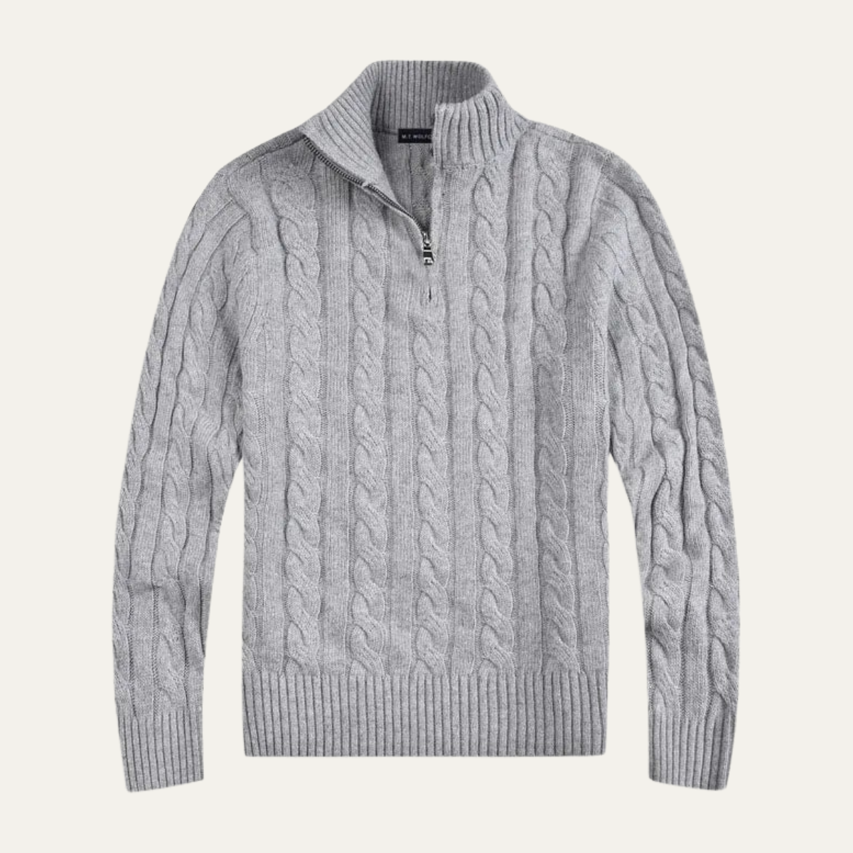 Men's Cable Knit Quarter Zip Sweater High Neck