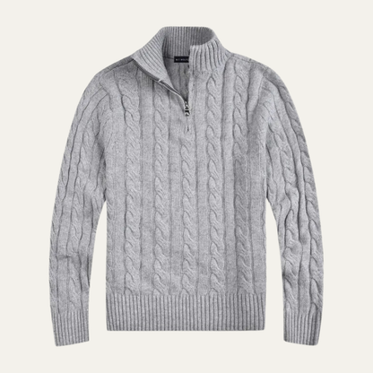 Men's Cable Knit Quarter Zip Sweater High Neck