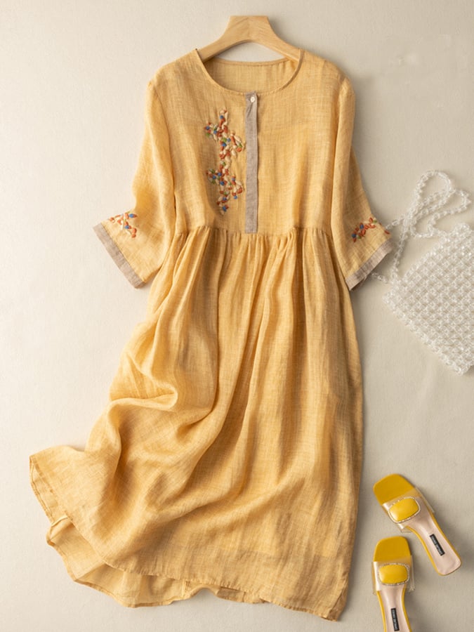 Boho Chic Embroidered Midi Summer Dress for Women - VibreMode