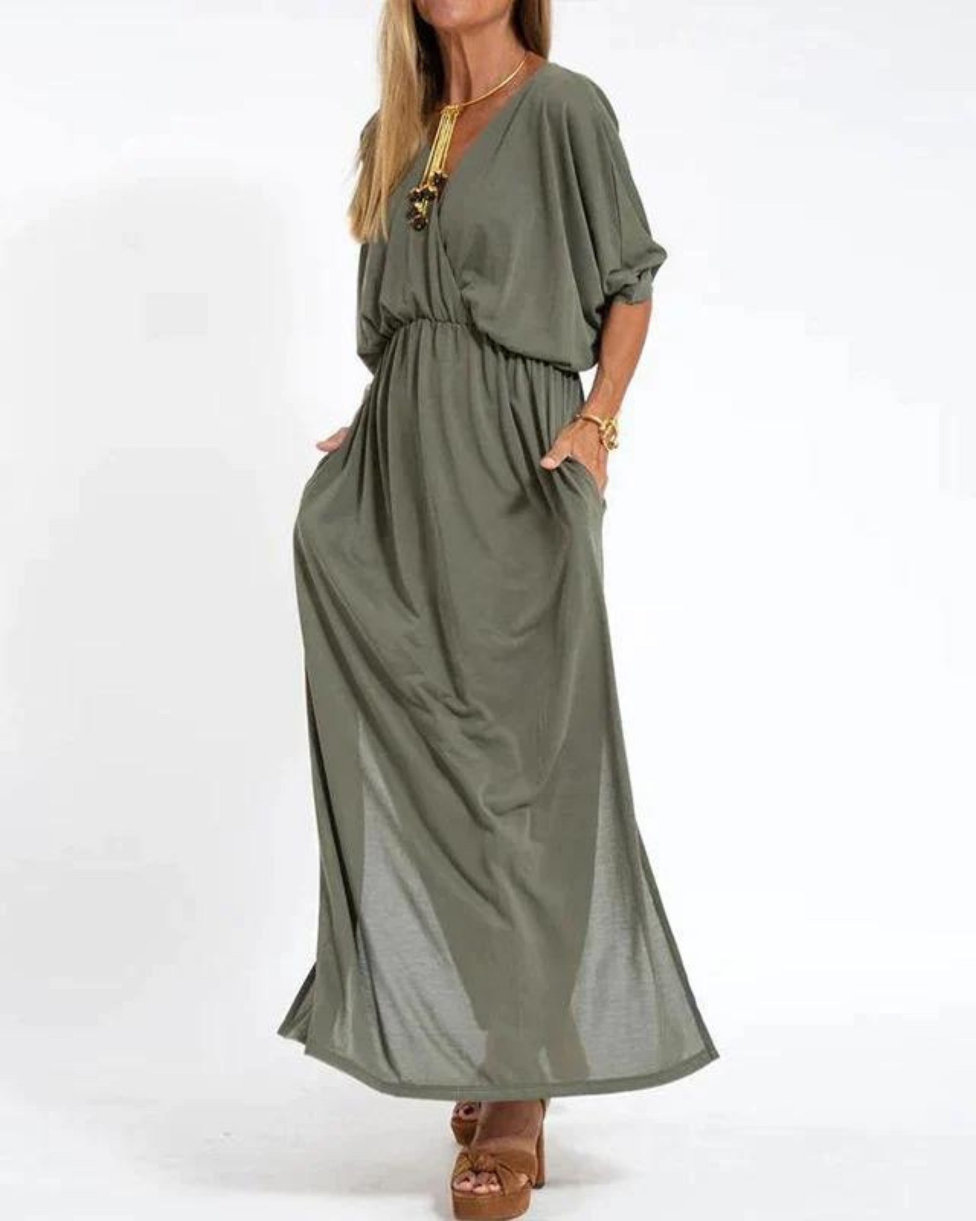 Women's Maxi Dress With Side Pockets - VibreMode