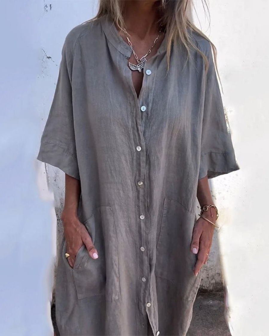 Women's Relaxed Fit Casual Dress Button Front - VibreMode