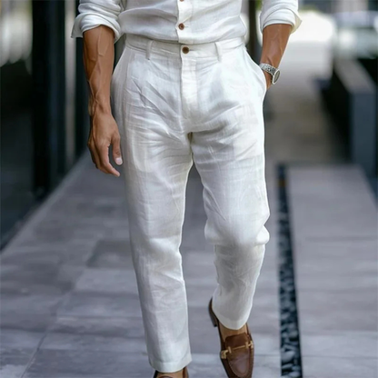 Men's Slim Fit Linen Dress Pants Lightweight Beige