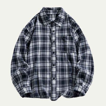 Men's Plaid Casual Shirt Loose Fit Retro Style