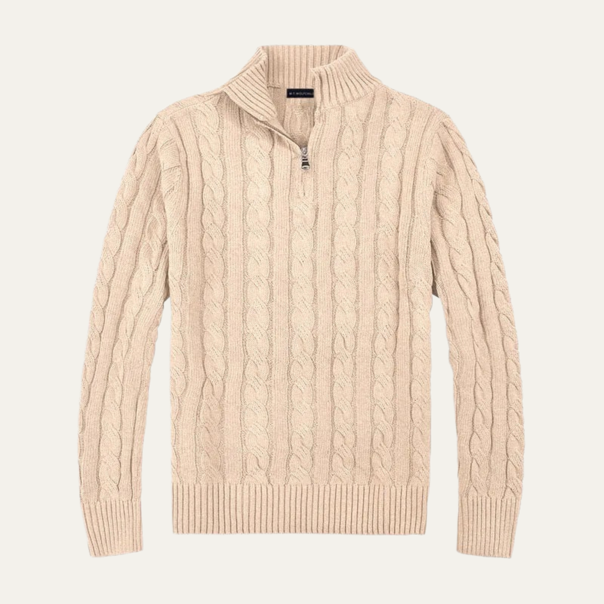 Men's Cable Knit Quarter Zip Sweater High Neck