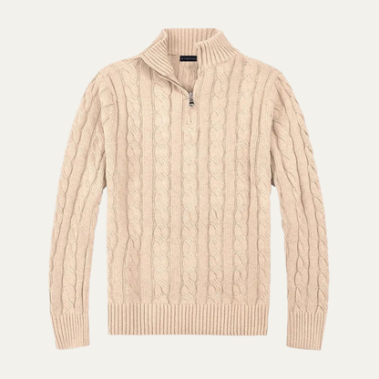 Men's Cable Knit Quarter Zip Sweater High Neck