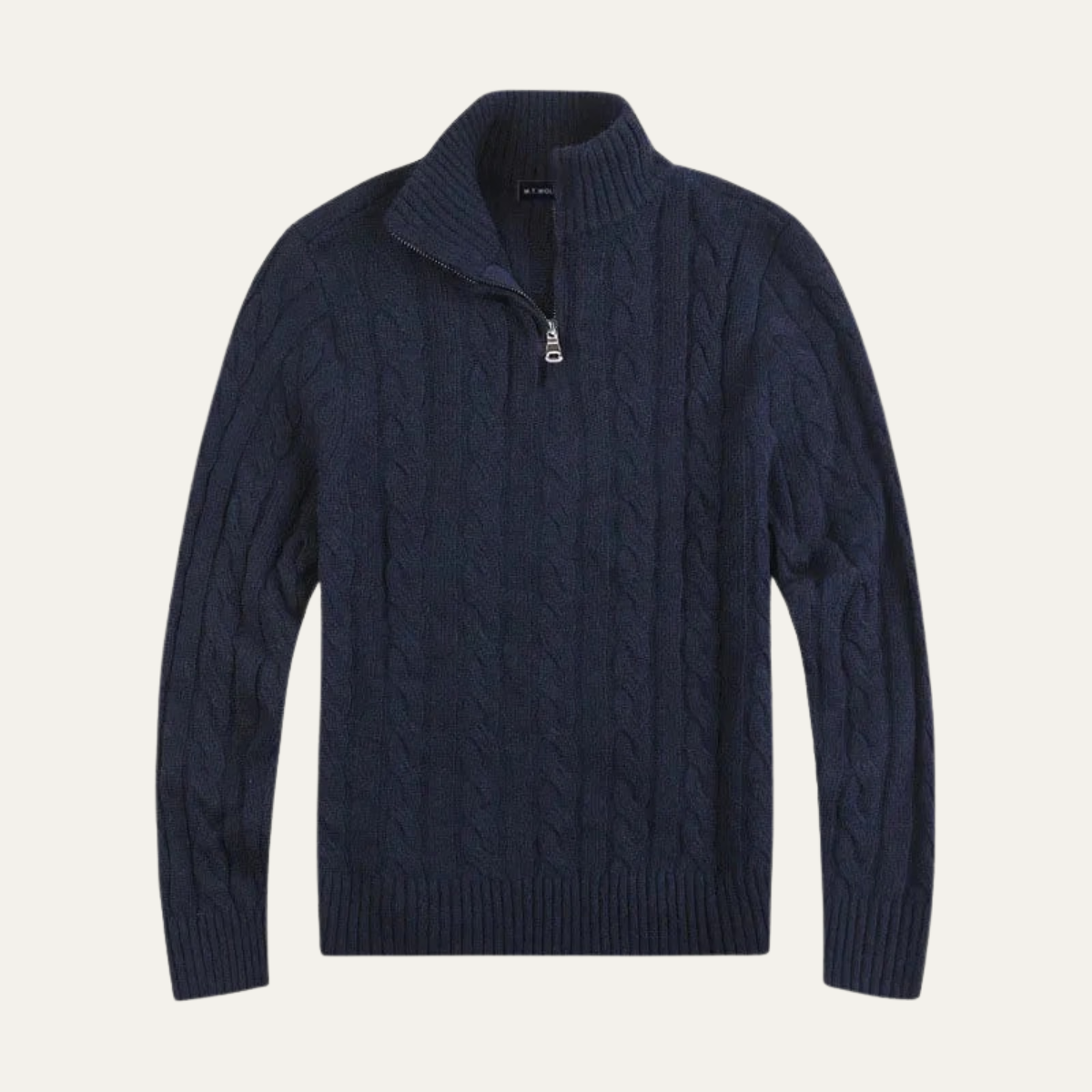 Men's Cable Knit Quarter Zip Sweater High Neck