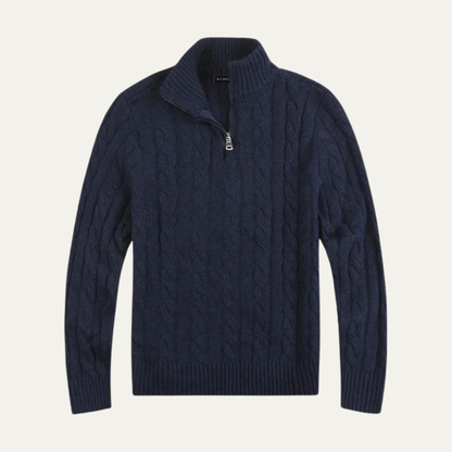 Men's Cable Knit Quarter Zip Sweater High Neck