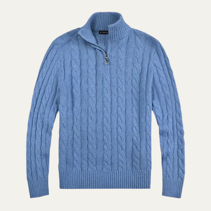 Men's Cable Knit Quarter Zip Sweater High Neck
