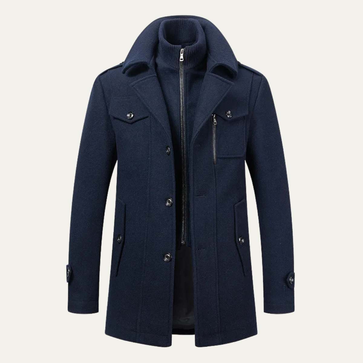 Men's Wool Blend Trench Coat Double Collar