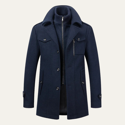 Men's Wool Blend Trench Coat Double Collar