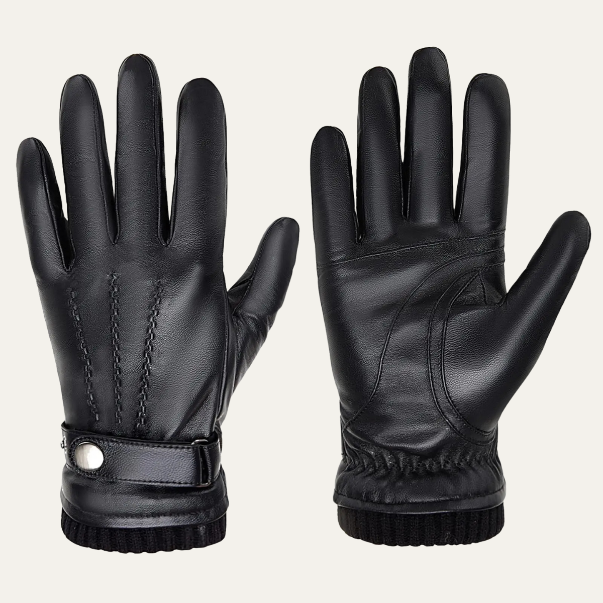 Men's Leather Gloves Fleece Lined Winter Black - VibreMode