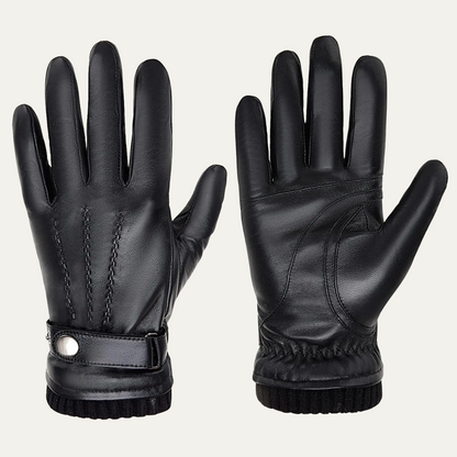 Men's Leather Gloves Fleece Lined Winter Black - VibreMode